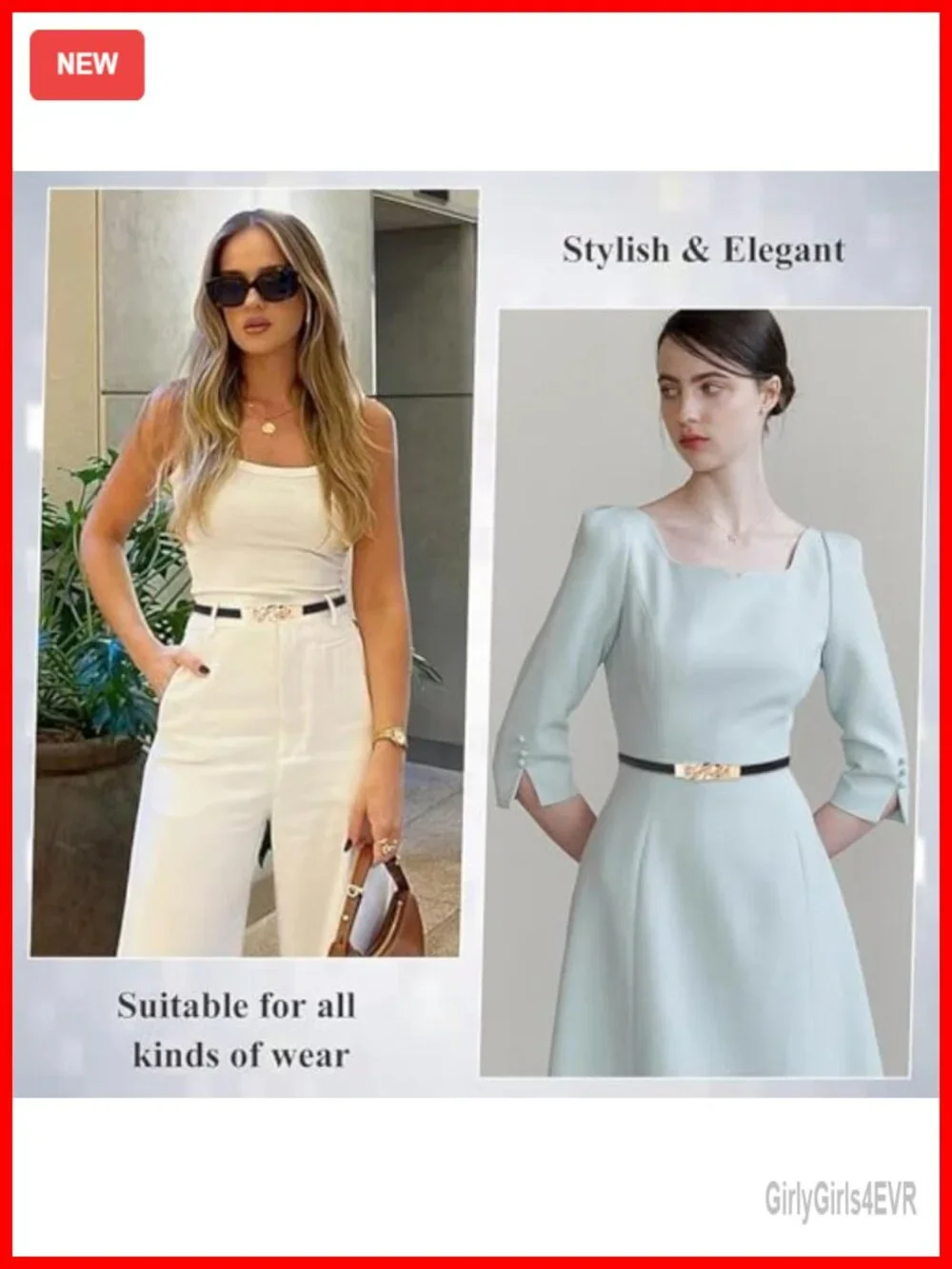 Skinny PU Leather Belt with Gold Buckle for Dresses